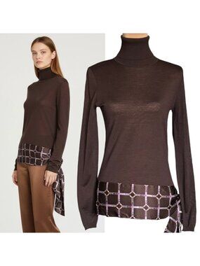 Bally Switzerland Turtleneck Sweater Sz 6 Brown Wool Silk Sash Luxury Old Money